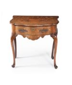 A Dutch burr walnut and marquetry serpentine side table