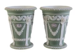 A pair of Wedgwood three-colour Jasper tapered urns