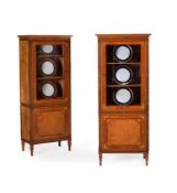 A pair of George III satinwood and polychrome painted pier cabinets