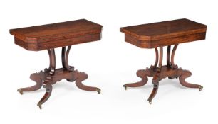 ϒ A pair of Regency mahogany and rosewood crossbanded folding card tables