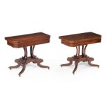 ϒ A pair of Regency mahogany and rosewood crossbanded folding card tables