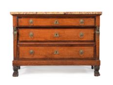 A Continental chestnut and stained maple banded commode