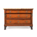 A Continental chestnut and stained maple banded commode