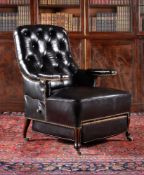 ϒ A pair of French rosewood and buttoned leather upholstered mechanical reclining armchairs