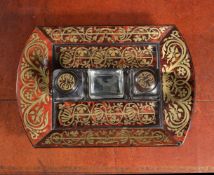 ϒ A Regency brass and scarlet tortoiseshell inlaid ink stand