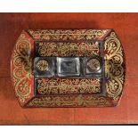 ϒ A Regency brass and scarlet tortoiseshell inlaid ink stand