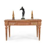 An Italian carved giltwood, gesso and marble inset console table
