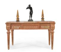 An Italian carved giltwood, gesso and marble inset console table