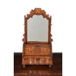 A Dutch walnut floral marquetry dressing mirror