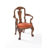 A walnut and burr walnut child's armchair