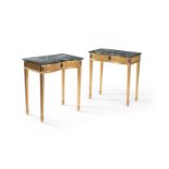 A pair of marble topped giltwood side tables