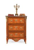 ϒ A Louis XV/ XVI transitional tulipwood and sycamore banded petit commode