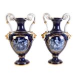 A pair of Meissen blue-ground and gilt vases