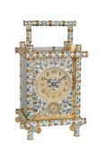 A fine French champleve enamelled gilt brass ‘bamboo’ carriage clock with push-button repeat and ala