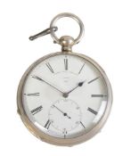 A silver cased open faced pocket watch with Massey type 3 lever escapement