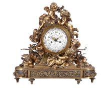 A fine Louis XVI style ormolu figural mantel clock