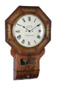 A George IV brass inlaid mahogany hour striking drop-dial fusee wall clock