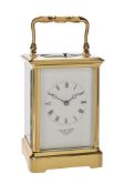 A French lacquered brass carriage clock with push-button repeat