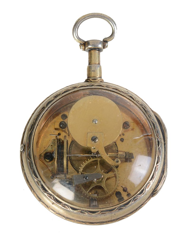 A rare and unusual Louis XVI silver gilt skeletonised pocket watch with Sully-type frictional rest e - Image 5 of 5