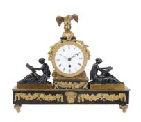 A Regency ormolu and patinated bronze figural mantel timepiece