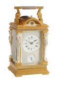 A fine silvered and gilt brass grande-sonnerie striking cariatides carriage clock with push-button r