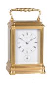 A fine French gilt brass gorge cased carriage clock with alarm