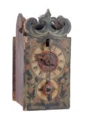 A rare Swiss wooden weight-driven wall clock retaining original polychrome painted decoration