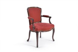 A George III mahogany and upholstered armchair, circa 1800, in French Hepplwhite taste, 89cm high,