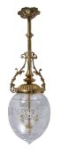 A gilt metal and cut and etched glass pendant ceiling light