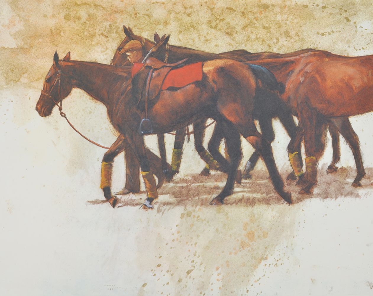 Henry Koehler (American b. 1927) Mounting Up; Groom with Polo Ponies; Polo at Deauville Lithograph - Image 3 of 8