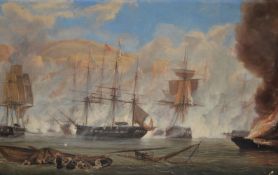 John Christian Schetky (British 1778-1874) H.M.S. Talbot, Captain Hon. F. Spencer in Action on