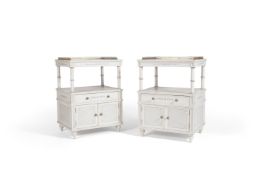 A pair of painted bedside tables, possibly by Thomas Messell, of recent manufacture, each painted to