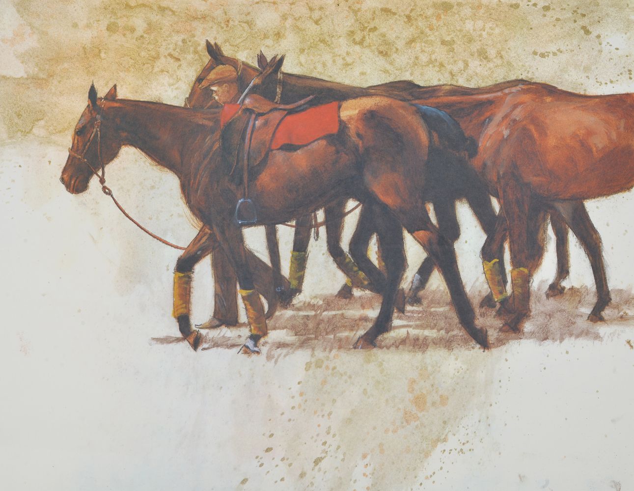 Henry Koehler (American b. 1927) Mounting Up; Groom with Polo Ponies; Polo at Deauville Lithograph