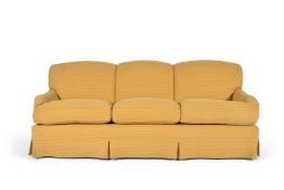 A companion pair of yellow upholstered sofas, of recent manufacture, possibly by Kingcome sofas,