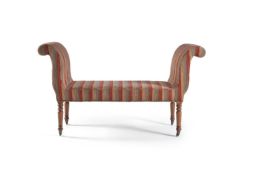 A George IV mahogany window seat, early 19th century, with upholstered scrolling side and