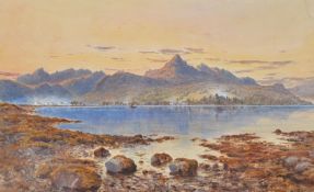 Herbert Moxon Cook (British 1844-1920) Highland loch with mountainous landscape beyond Watercolour