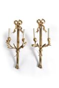 A pair of gilt metal twin-light wall appliques, 20th Century, the branches formed as floral sprays