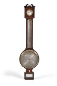 A mahogany and crossbanded wheel barometer, Cary London, 19th century, with dry/damp dial above a