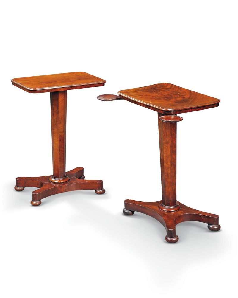 A near pair of early Victorian mahogany lamp tables, mid 19th century, the moulded rectangular