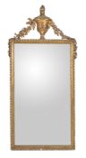 A 19th century rectangular bevel glass wall mirror with urn surmount, 104cm high