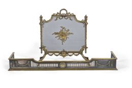 A brass and mesh fire screen in Louis XVI style, early 20th century, of loosely rectangular form,