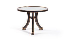 A black painted and parcel gilt centre table, late 20th century, with mirrored top above three