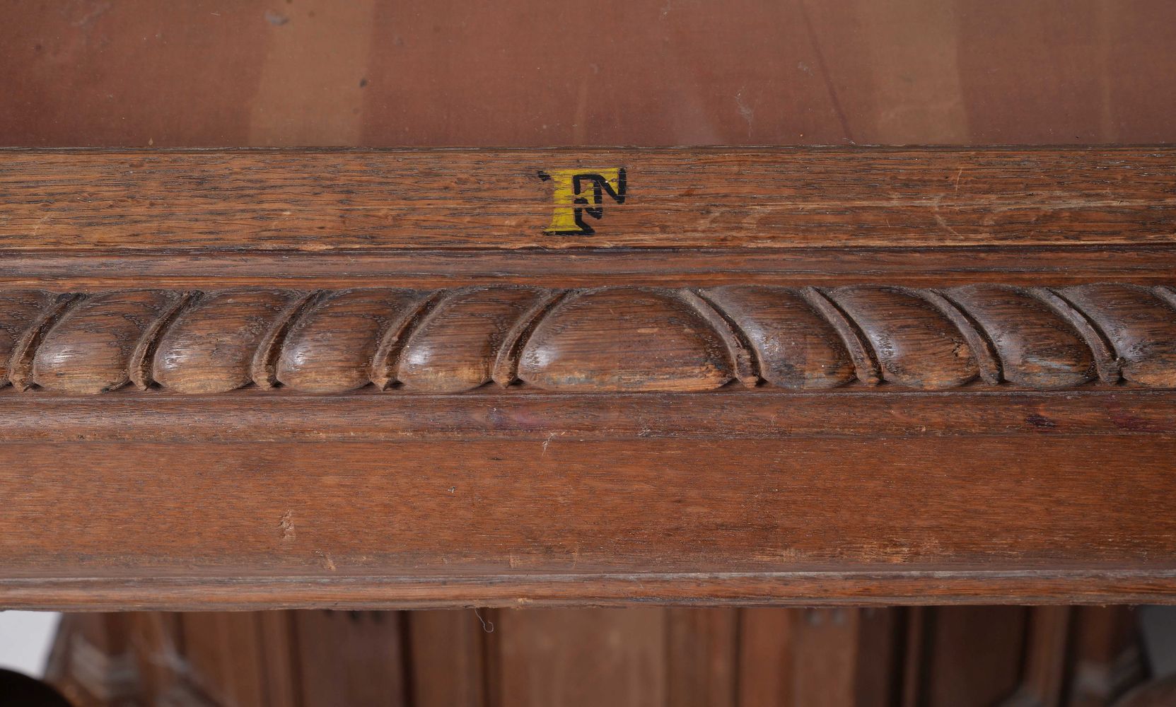 A Victorian oak octagonal display table, late 19th century, the tope centred by a pineapple finial - Image 5 of 5