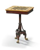 A mahogany and parcel gilt chess table, circa 1815, the rectangular penwork top decorated with