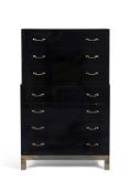A black lacquered secretaire on chest