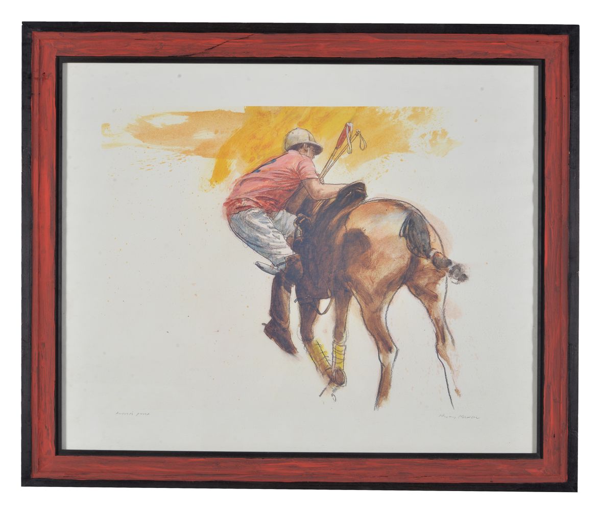 Henry Koehler (American b. 1927) Mounting Up; Groom with Polo Ponies; Polo at Deauville Lithograph - Image 6 of 8