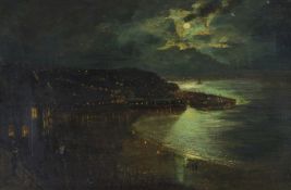 British School (19th century) Coastal landscape by moonlight Oil on canvas 51 x 76.5cm (20 x 30