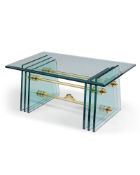 An Italian Glass and Metal Coffee Table, 20th century, the rectangular top on three greaduated