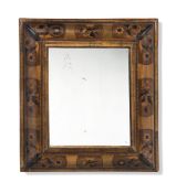 A William and Mary style marquetry ‘cushion’ frame wall mirror, the rectangular plate within a