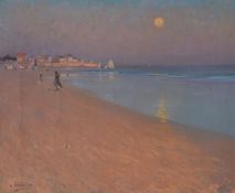 E. Chavalier (French 20th century) Moonlit beach Oil on canvas Signed lower left 38 x 46.5cm (14¾